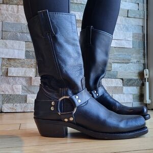 Vintage Frye 12r Black Leather Harness Boots